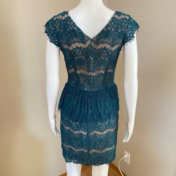 Maeve Anthropologie Elsa Lace Teal Floral Peplum Dress Women Sz X-small Cocktail - Picture 3 of 13
